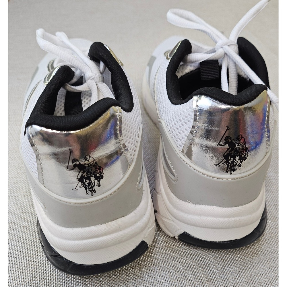 US Polo Assn White Silver Metallic Mesh Sneakers Athletic NW11786 Womens 6.5M - Picture 4 of 10
